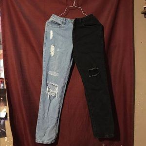 Half colored pants! Black and blue